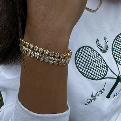 Luckacco Uworld Fashion Trend Zircon Heart Tennis Chain Bracelet 18K Gold Color Plated Stainless Steel Round Chain Stackable Bracelet Wom