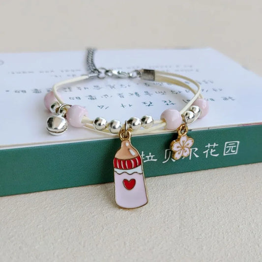 Luckacco Korean Rabbit Flower Rope Bracelet for Women Girls Fashion Woven String Bell Heart Airplane Beads Friendship Party Jewelry Gifts