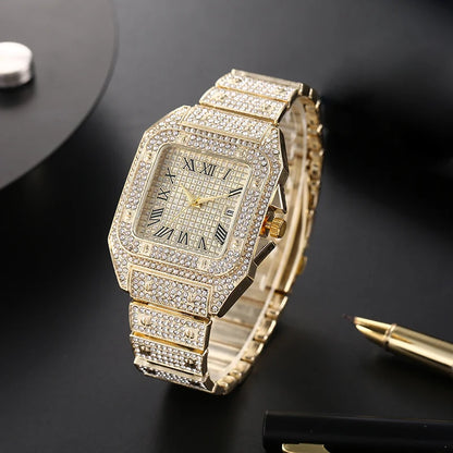 Luckacco Luxury Classic Business Men's Steel Strap Square Roman Scale Rhinestone Quartz Watch Fashion Male Wristwatch Relogio Masculino