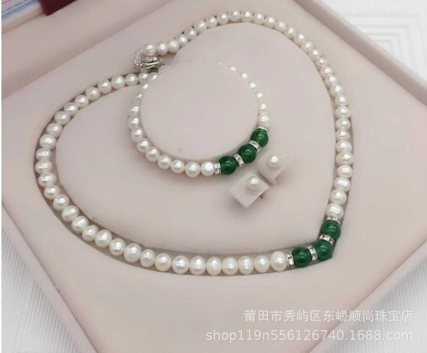 luckacco 8-9mm near round white natural freshwater pearl necklace red/green waterdrop chalcedony bracelet earrings for mother jewelry set