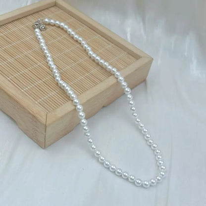 Luckacco 4 6mm 2 Necklaces Round White Natural Shell Pearl Pearls Chokers Short Necklace for Women Jewelry Gift  16" 18"