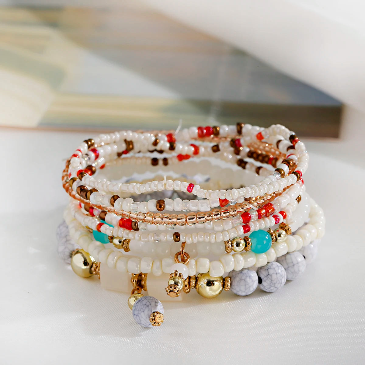 luckacco bohemian red charm beads multilayer bracelets & bangles for women handmade turquoises beads bracelet femme boho jewelry