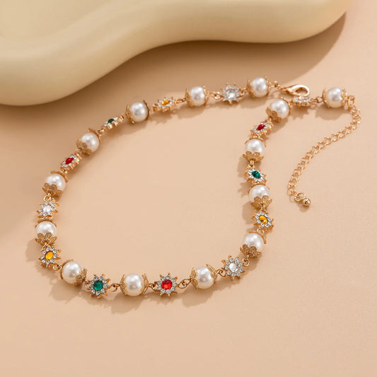 Luckacco IFYOUOO Luxury Shinny Colorful Rhinestone Short Necklace Women Imitation Pearl Choker Trousers chain Jewelry Collar Wed Bridal
