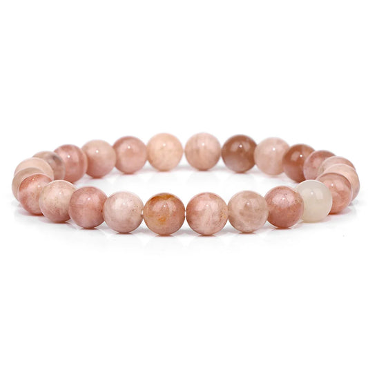 Luckacco Fashion Natural Stone Pink Angelite Beads Bracelet 8mm Sunstone Beaded Energy Yoga Bracelet Jewelry for Women Handmade Gifts