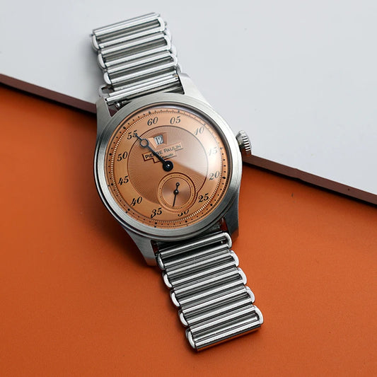 Luckacco Spot goods NEW Pierre Paulin Jumping Hour Men Watch Salmon Dial Automatic St17 Mechanical Watch Vintage Bonklip bracelet