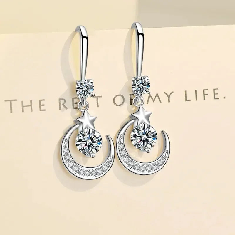 luckacco female fashion star moon earrings 925 sterling silver white sapphire pink blue white artificial dangle earrings