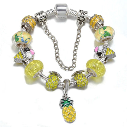 Luckacco BAOPON Spring Styles Butterfly Pansy Beads Charm Bracelets DIY Fine Bracelets For Women Men Fiancee Bijoux Pulseras Jewelry Gift