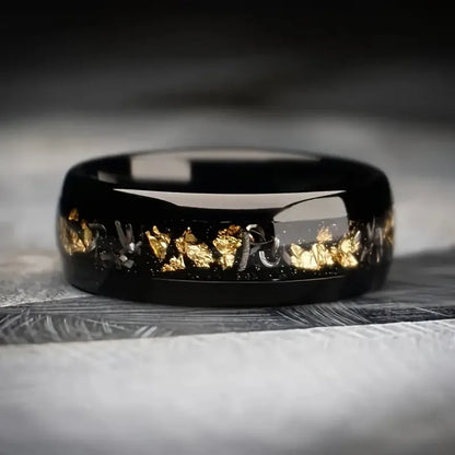 Luckacco Fashion 8mm Men Stainless Steel Rings Inlay Meteorite Abalone Shell Rings For Men Women Wedding Engagement Band Jewelry Gift