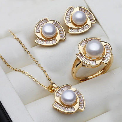Luckacco Real Natural Freshwater Pearl Necklace Earrings Set Woman,Luxury Pearl Pearl Stud Earrings Set Jewelry Wife Birthday Gift White
