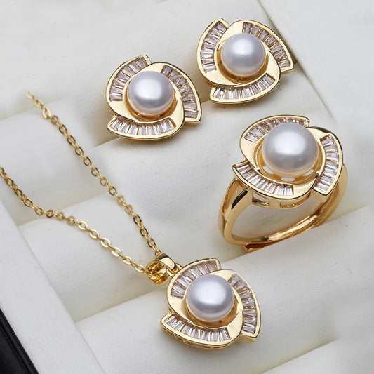 Luckacco Real Natural Freshwater Pearl Necklace Earrings Set Woman,Luxury Pearl Pearl Stud Earrings Set Jewelry Wife Birthday Gift White