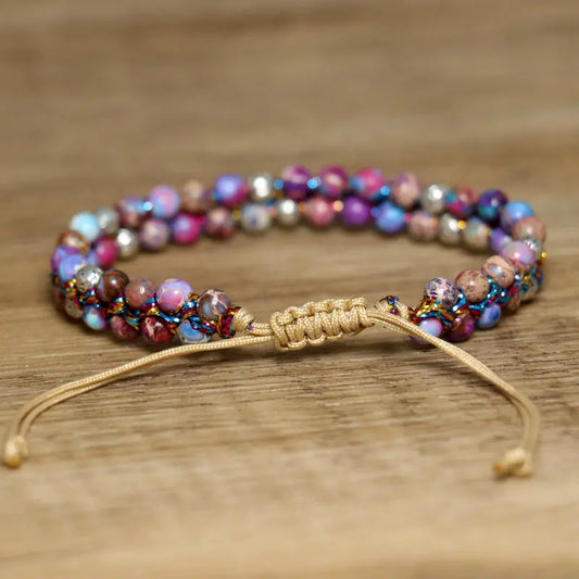 Luckacco 4mm Imperial Jasper Bracelet for Women Jewelry Natural Purple Sea Sediment Jasper Yoga Healing Stone Bracelet