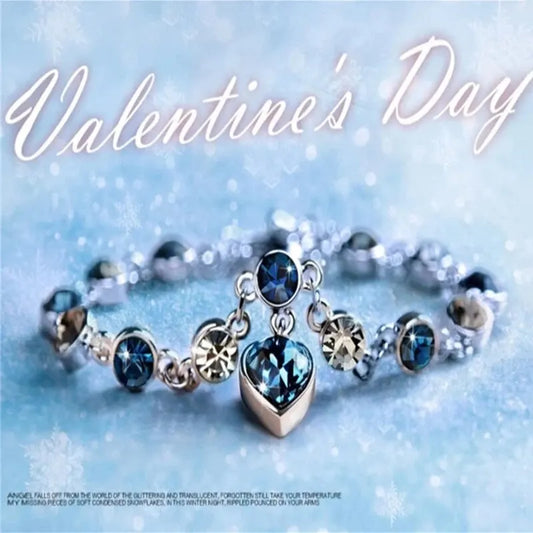 Luckacco Women Silver Color Lucky Bracelet Female Blue Crystal Heart Charm Pulseras Bracelet Bridal Wedding Engagement Fine Jewelry Gift