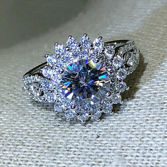 Luckacco Exquisite Fashion Silver Color Engagement Rings for Women Fashion White Zircon Stones Ring Anniversary Bridal Wedding Jewelry