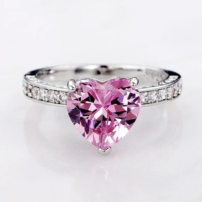 Luckacco Romantic Pink Heart shaped Ring for Female Cubic Zirconia Bridal Wedding Party  with Minimalist Fashion Jewelry Accessories