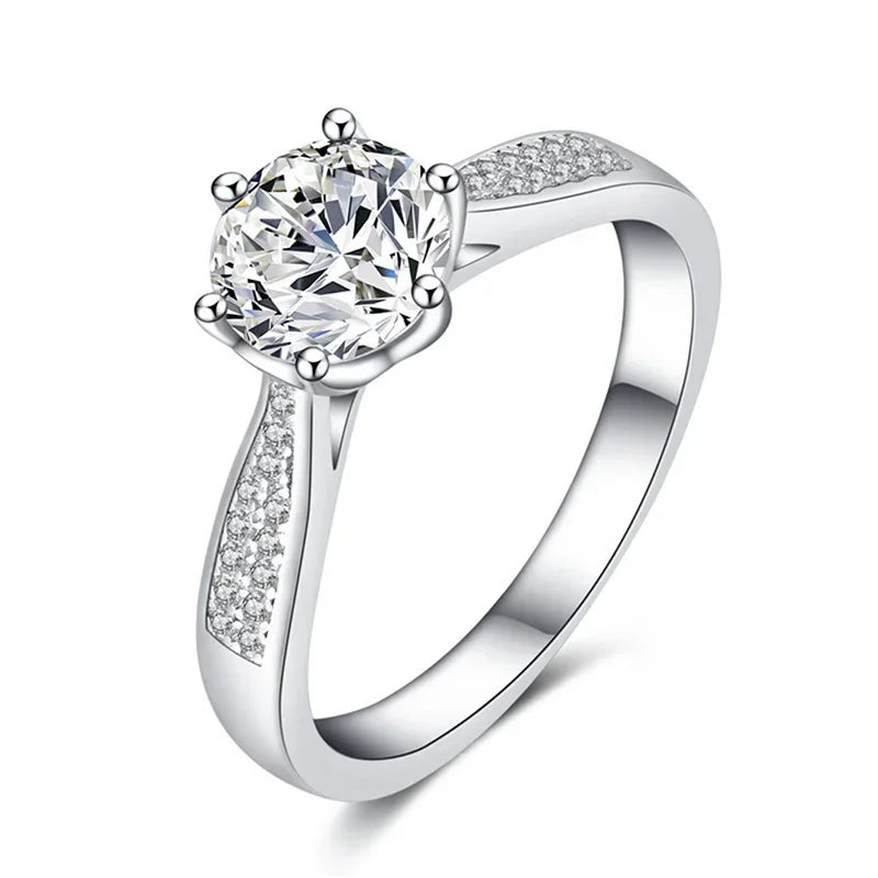 luckacco classic female rings 925 sterling silver 6 claws moissanite rings for women promise love zircon engagement wedding jewelry gift