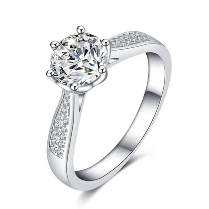 Luckacco Classic Female Rings 925 Sterling Silver 6 Claws Moissanite Rings for Women Promise Love Zircon Engagement Wedding Jewelry Gift