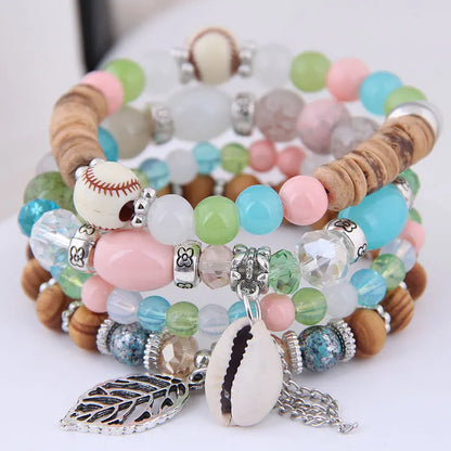 Luckacco DIEZI Korean Ethnic Bohemian Crystal Beads Leaves Charm Bracelets For Women Girls Elastic Rope Wrap Bracelet Pulseira Feminina