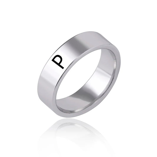 Luckacco Fashion 26 English Initial Letter Ring Stainless Steel Engraved Name Rings For Women Birthday Gifts