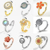 Luckacco Ethnic Mandala Flower Finger Rings for Women Girls Rotating Rose Sun Planet Anxiety Knuckle Ring Anti Stress Jewelry