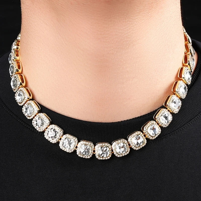 luckacco hnsp 12mm ice chain necklace bracelet for men women neck hip hop tennis chain jewelry accessories