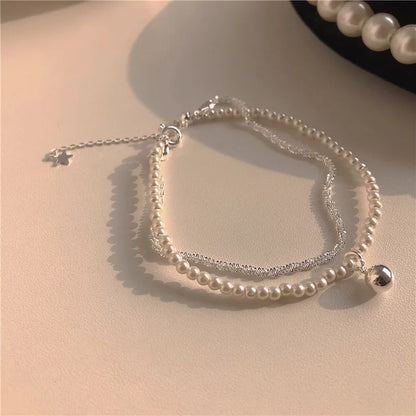 Luckacco New 925 Sterling Silver Bracelet Pearls Knots Bracelet for Women Fashion Heart Pearls Bracelet  Luxury Jewelry Accessories Gift