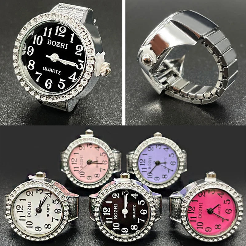 luckacco steel fun new roman quartz finger watch rings vintage punk mini elastic strap alloy watches couple rings jewelry clock women men