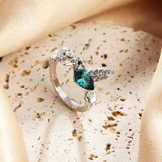 Luckacco Elegant Natural Blue Stone Adjustable Hummingbird Rings for Women Glass Filled Rings Female Engagement Wedding Party Jewelry