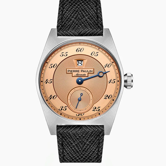 Luckacco Spot goods NEW Pierre Paulin Jumping Hour Men Watch Salmon Dial Automatic St17 Mechanical Watch Vintage Bonklip bracelet