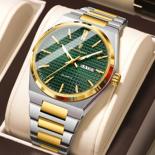 Luckacco POEDAGAR Luxury Men Watch Date Week Waterproof Luminous Stainless Steel Watch For Man Casual Quartz Men's Watches Male Sport+Box