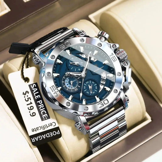 Luckacco POEDAGAR Luxury Watch For Men Calendar Luminous Waterproof Man Clock Male Chronograph Stainless Steel Men's Quartz Watches Reloj
