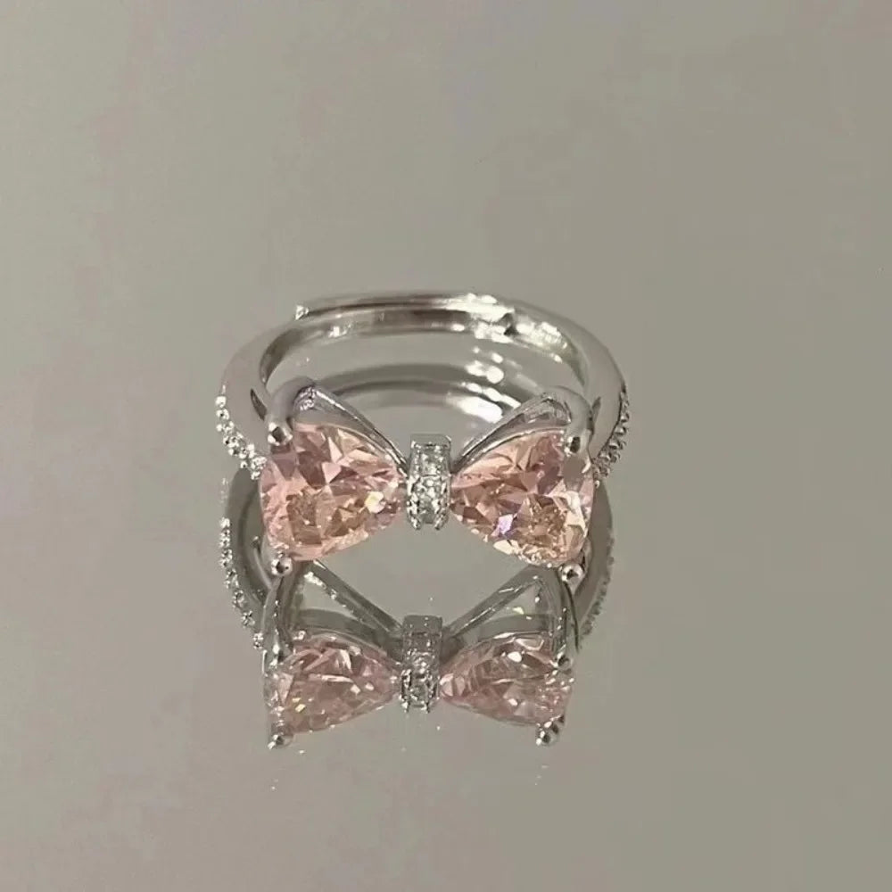 luckacco fashion bowknot finger rings adjustable bow rings jewelry sweet opening ring ornaments