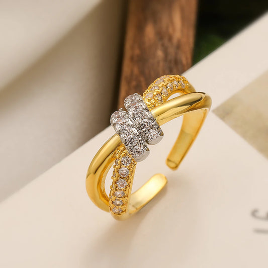 Luckacco 31styles Luxury AAA Cubic Zirconia Inlay Copper Wedding Jewelry Gold Color Statement Geometric Rings For Elegant Women