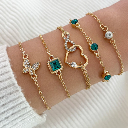 Luckacco 4PCS/Set Fashionable Snake Imitation Gemstone Bangle Rhinestone Full Metal Bracelet Set for Women's Jewelry Birthday Party Gifts
