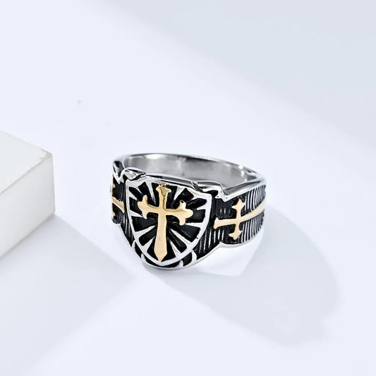 Luckacco Vintage Exorcism Saint Benedict Cspb Cross Ring Men Punk Amulet Christianity Rings Stainless Steel Jewelry Gift