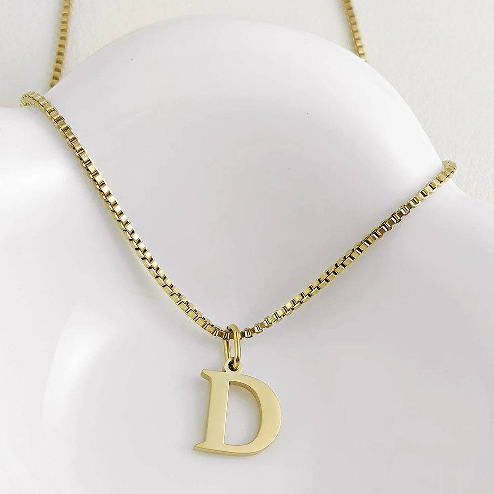 luckacco initial necklace letter pendant chamrs stainless steel necklace jewelry women's necklace box chain choker woman trend 2025 gift