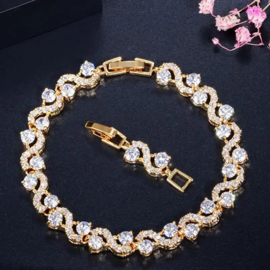 Luckacco Exquisite Shiny Tennis Ball Shape Crystal Zircon Bracelet for Women Fashion Evening Party Jewelry Girls Gift
