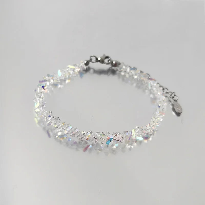 luckacco shiny mulit-cut transparent crystal bracelet for women trend irregular chain beaded on the hand handmade jewelry girls gifts