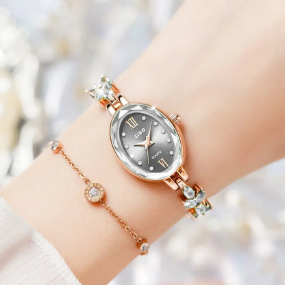 Luckacco UTHAI V22 Women's Watches Light Luxury Diamond Inlaid Female Watch Waterproof Oval Ladies Fashion Quartz Bracelet Wristwatch