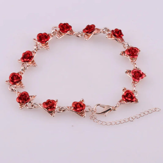 Luckacco Romantic Adjustable Red Rose Link Chain Bracelet Fashion Valentine Gift for Lover Women's Hand Bracelets Bride Jewelry Accessori