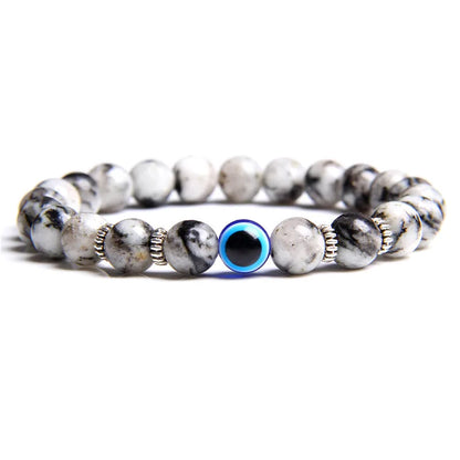Luckacco Lucky Evil Eye Beads Bracelet Natural Stone Lava Hematite Bracelet Set Multilayer Bracelets Women Men Handmade Elastic Jewelry