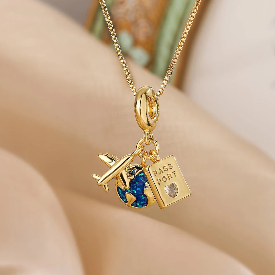 luckacco light luxury titanium steel star series necklace for women gold color planet moon astronaut pendant necklaces jewelry gifts