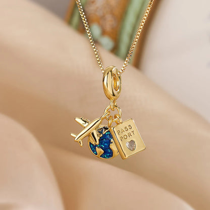 Luckacco Light Luxury Titanium Steel Star Series Necklace for Women Gold Color Planet Moon Astronaut Pendant Necklaces Jewelry Gifts