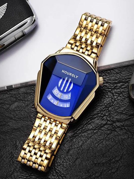 Luckacco Gold Luxury Brand Trend Cool Men Wrist Watch Stainless Steel Technology Fashion Quartz Watch for Men 2024 Relogio Masculino