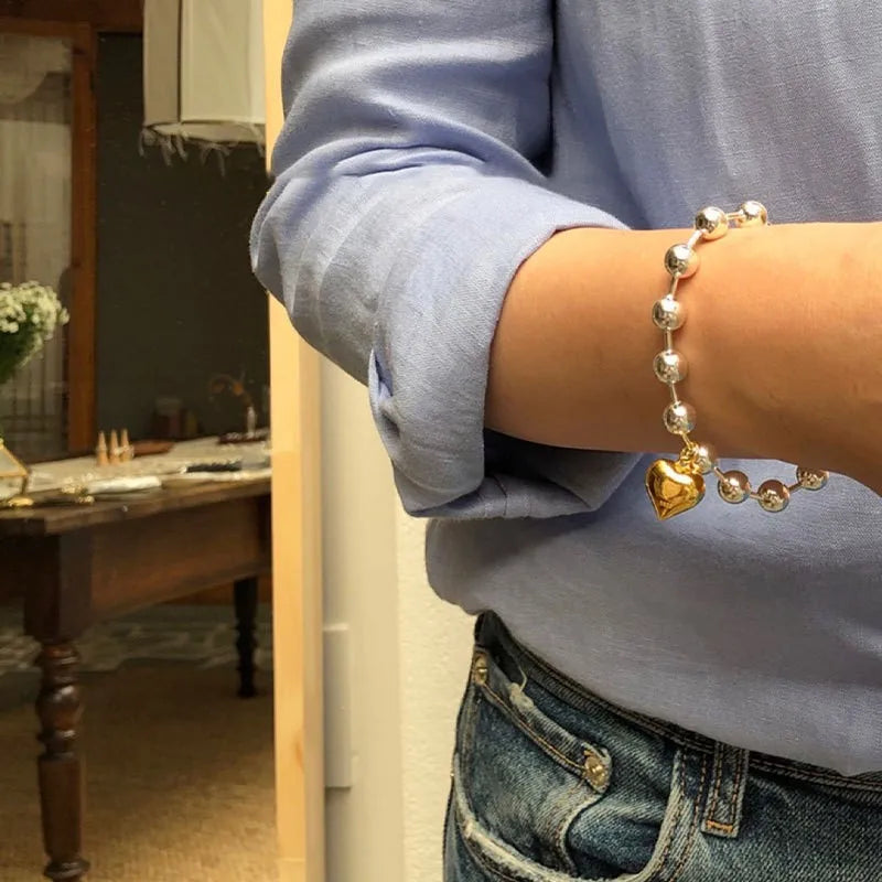 luckacco new 925 silver geometric bead punk peace of mind words irregular string bracelet for woman girl fashion jewelry gift dropship