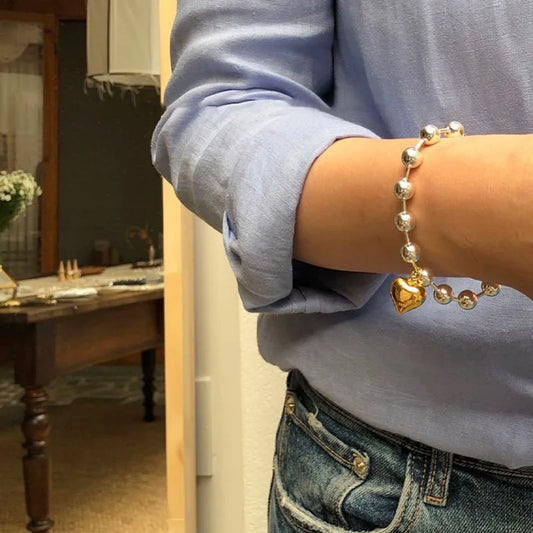 Luckacco New 925 Silver Geometric Bead Punk Peace of Mind Words Irregular String Bracelet For Woman Girl Fashion Jewelry Gift Dropship