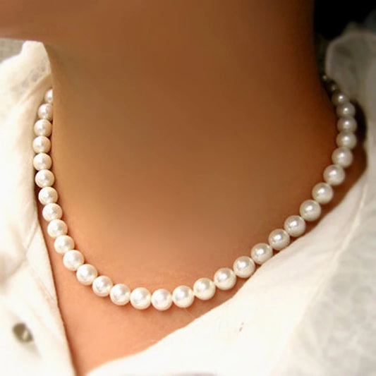 Luckacco Classic Elegant White Pearl Chokers Necklace For Women Men Wedding Banquet Necklaces Vintage Beads Handmade Jewelry Party Gift