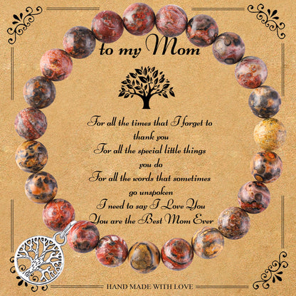 Luckacco Natural Agate Unique Design Tree of Life Beaded Bracelet Women's Jewelry Mom's Christmas Party Favor with Blessing Card