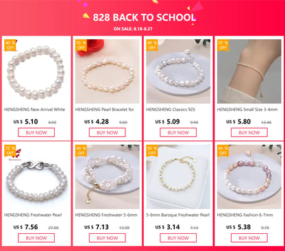 Luckacco HENGSHENG Freshwater 5-6mm 8-9mm White Pearl Double Baroque Bracelet 925 Sterling Silver Fine Jewelry Gifts for Women Girls