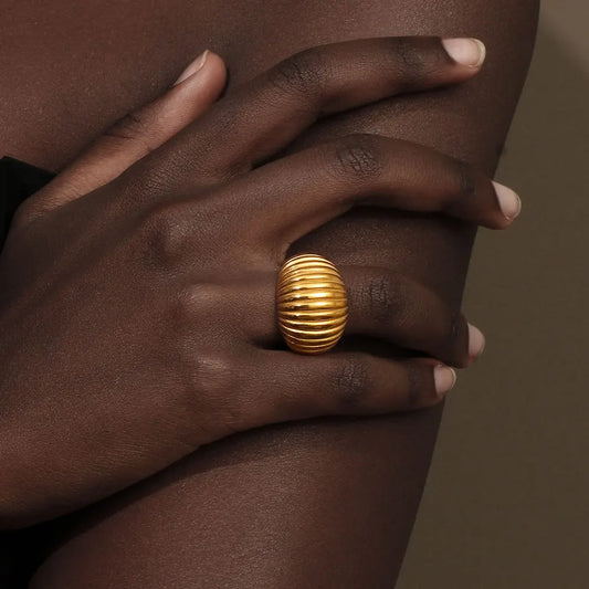 Luckacco E.B.belle Minimalist Style Fat Bread Stripe Ring 18K Gold Plated Stainless Steel Party Women Fashion Jewelry