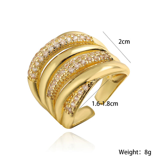 Luckacco 31styles Luxury AAA Cubic Zirconia Inlay Copper Wedding Jewelry Gold Color Statement Geometric Rings For Elegant Women